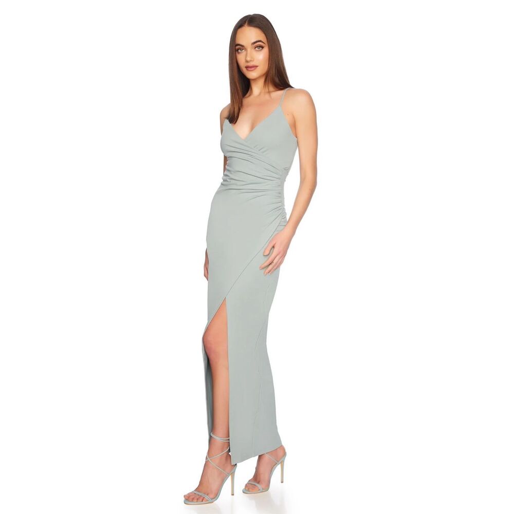 Susana Monaco Faux Wrap String Slit Dress in Celadon Size M - Picture 2 of 5